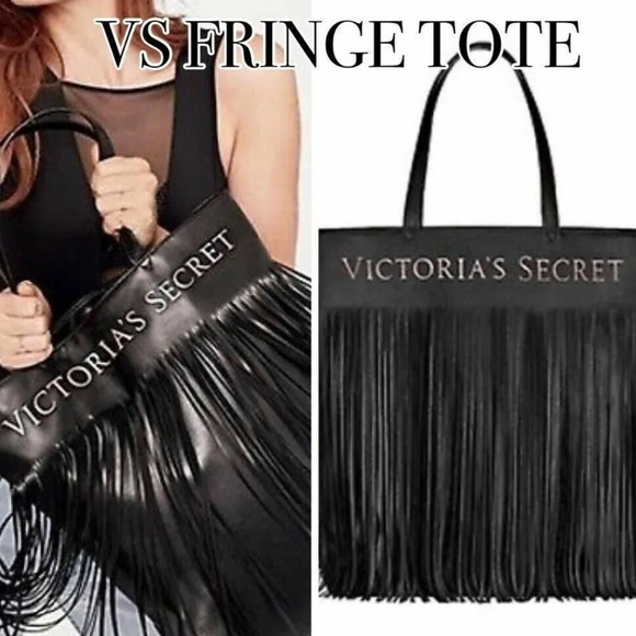 NWT Limited Edition Victoria's Secret Large Fringe Faux Leather Tote - Picture 5 of 11